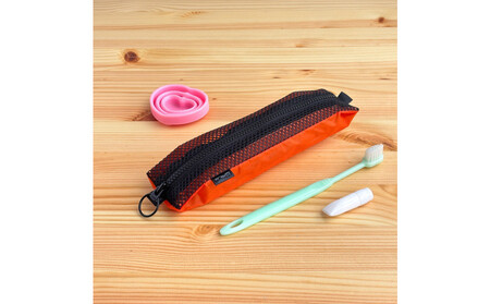 【オレンジ】洗えて清潔！メッシュ×ナイロンのハブラシポーチ