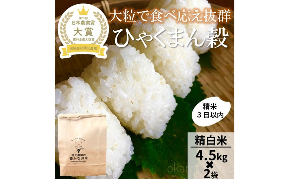 【令和8年産】【日本農業賞大賞】ひゃくまん穀9kg(4.5kg×2袋)精白米 能美市 お米 精米銘柄米 精米したて 一等米 172111_AE004