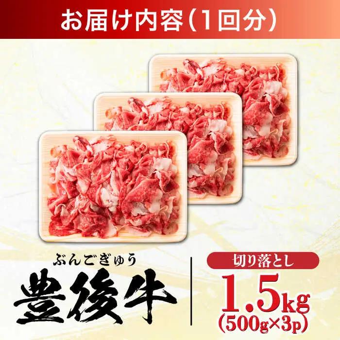 【全12回定期便】【たっぷり大満足！】おおいた豊後牛 牛肉 切り落とし 1.5kg (500g×3) 牛肉切り落とし 豊後牛 [AREI052]