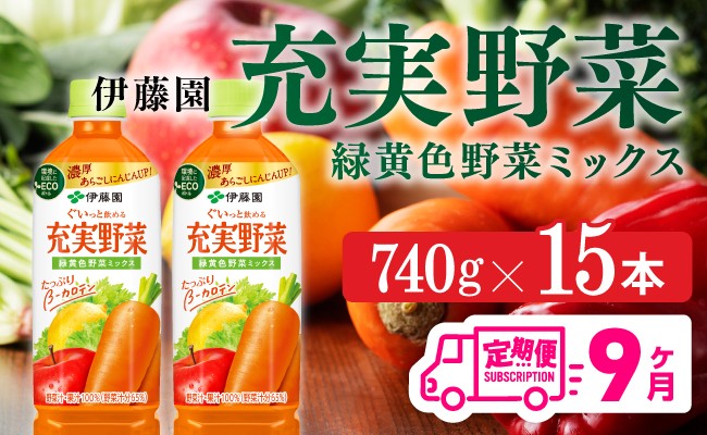 
            充実野菜 緑黄色野菜ミックスペットボトル　740g×15本　9ヶ月定期便
          