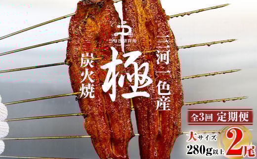 
            【定期便】三河一色産うなぎ蒲焼大2尾(計280g以上)×3回・R012
          