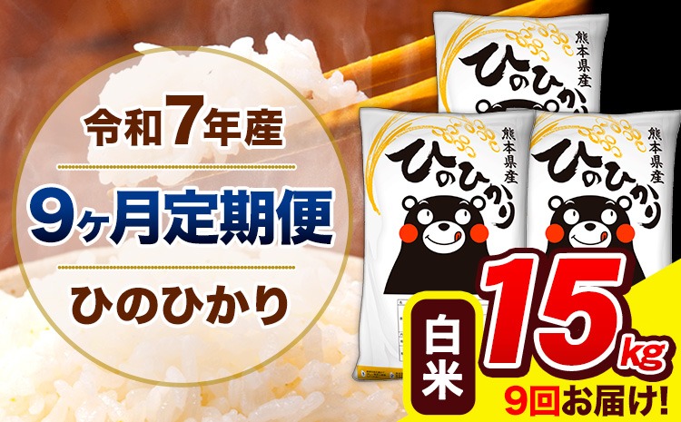 新米 令和7年産 ひのひかり 【9ヶ月定期便】 白米 15kg (5kg×3袋) 計9回お届け 《お申込み翌月から出荷》 熊本県産 精米 ひの 米 こめ お米 熊本県 長洲町---hn7tei_328500_15kg_mo9_ng_h---
