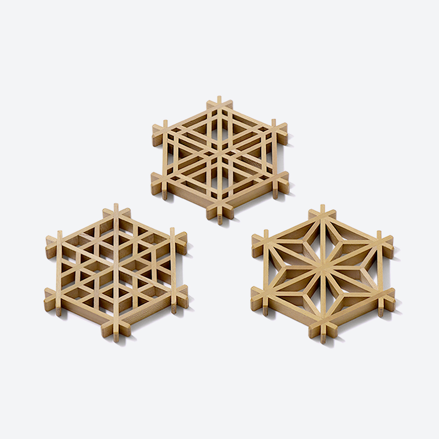 ＜Kinomo＞組子 朴(ホオ）コースターセット