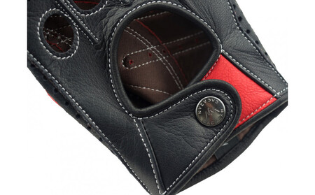 【ブラック×レッド/SS】ドライビンググローブ 補強付 フルフィンガー  カカザン  CACAZAN 革手袋 レザーグローブ メンズ レディース 鹿革 ディアスキン 補強付【 クルマ 車 ドライブ バ