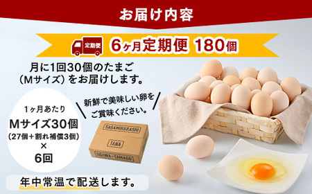 【6ヶ月定期便】【毎月後半発送】相模原市田名のおがわのたまご　ピンク卵 Mサイズ 30個(27個＋割れ補償3個)×6か月
