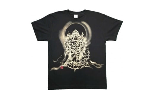 手描きTシャツ 仏画 十一面千手観音 黒 (半袖 Lサイズ)【1615166】