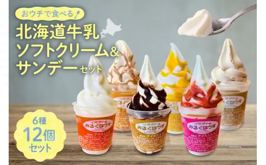 おウチで食べる北海道ソフトクリーム＆サンデーセット（6種類×2の12個セット）