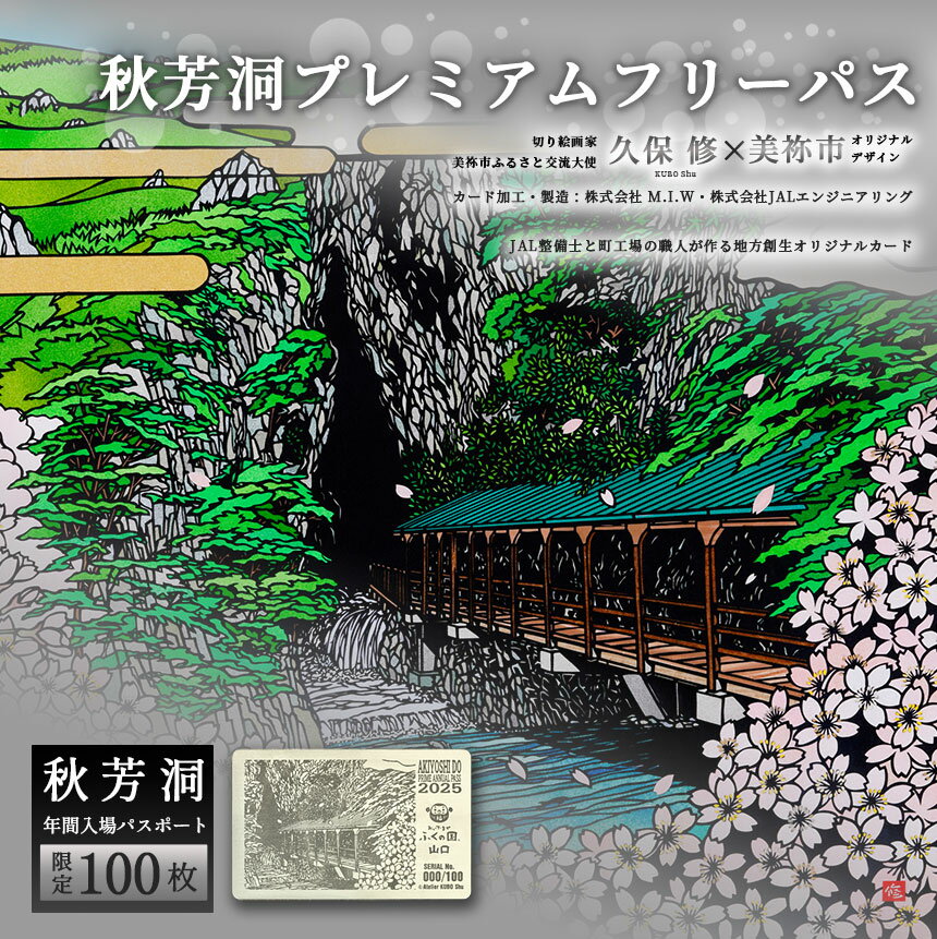 【ふるさと納税】 数量限定 秋芳洞 プレミアム フリーパス ｜切り絵 久保修 JAL 飛行機 整備士 エンジン チタン入洞 周遊 カード 洞窟 美祢市 美祢 山口県 秋吉台 洞窟 ライトアップ 秋吉台 旅行 レジャー 記念品 限定 特別