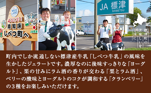 北海道産 しべつ牛乳 ジェラート アイス 3種 全6個 セット ( ヨーグルト / 栗 と ラム酒 / クランベリー ) 食べ比べ カップ 国産 スイーツ デザート 詰め合わせ フレーバー アイスクリ