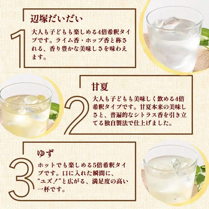 【ふるなびWEEK対象】【A83006】3種のおすすめ みかん 希釈用 ジュースセット 鹿児島 国産 フルーツ 果物 果汁 ドリンク【農地所有適格法人株式会社P＆Y'sLabo】