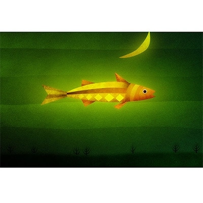 ＼京都・綾部の癒やし系作家/【絵画】　月の魚　額装サイズ526mmx412mm【1090799】