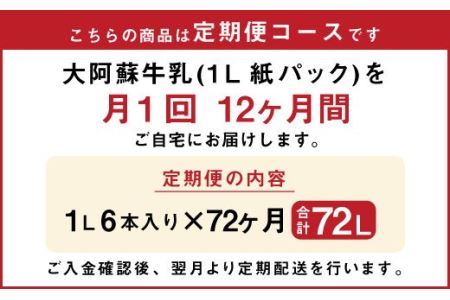 【12ヶ月 定期便】らくのうマザーズ 大阿蘇 牛乳 3.6％ 1L×6本