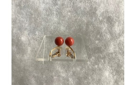 赤Tama イヤリング 7.3mm以上 (バネ式 / ゴールド) | 珊瑚 赤珊瑚 サンゴ さんご 赤サンゴ イヤリング ゴールド 金具 バネ式 アクセサリー 高知県 南国市