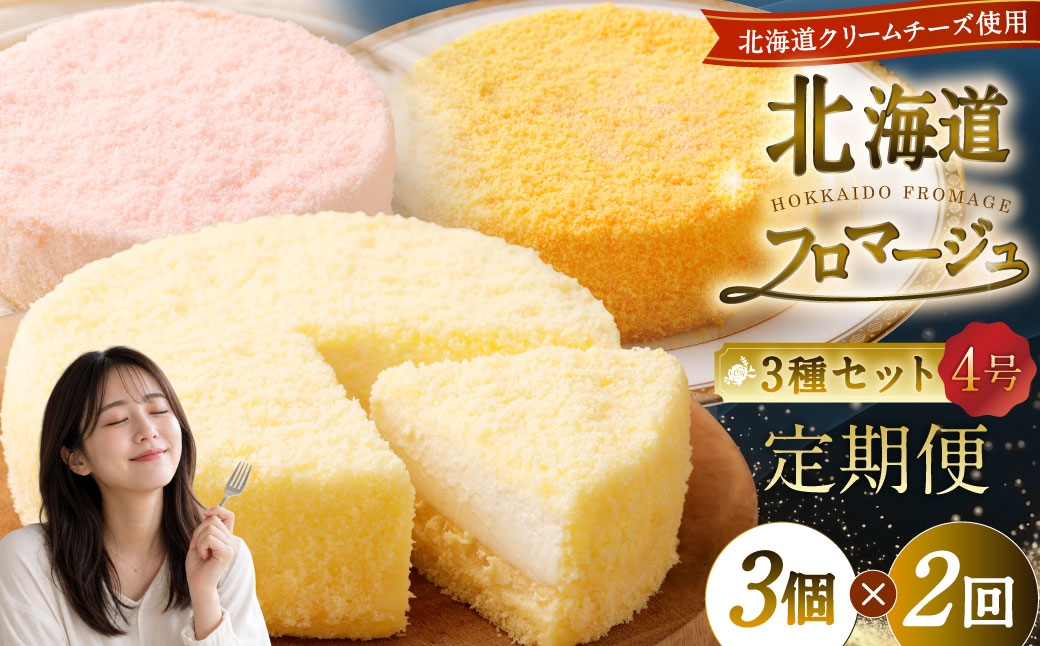 
            【2回定期便】 北海道フロマージュ 3種セット （プレーン ・ アップル ・ メロン） 約1.05kg （約350g×3個） （計約2.1kg） 3種類 林檎 りんご リンゴ フロマージュ クリームチーズ ケーキ 洋菓子 菓子 お菓子 セット 定期便 北海道 小樽市 冷凍
          