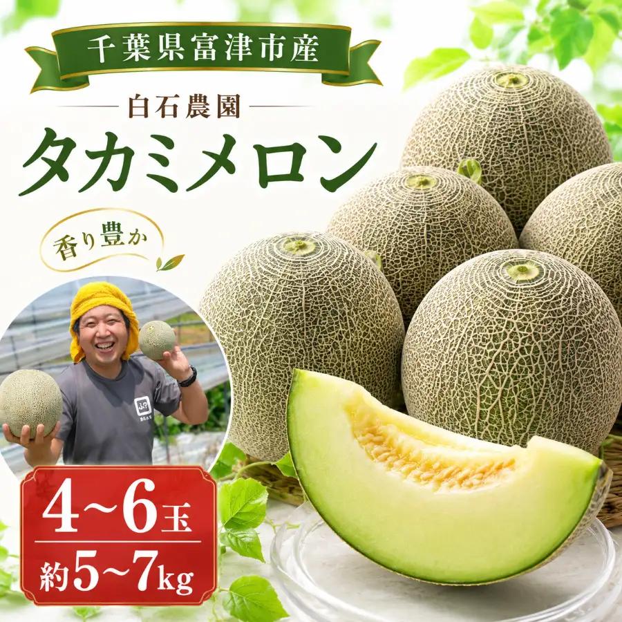 タカミメロン4～6玉（5～7kg）【6月中旬～7月末頃に発送】　白石農園