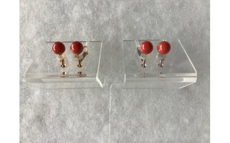 赤Tama イヤリング 7.3mm以上 (バネ式 / ホワイトゴールド) | 珊瑚 赤珊瑚 サンゴ さんご 赤サンゴ イヤリング ホワイトゴールド 金具 バネ式 アクセサリー 高知県 南国市
