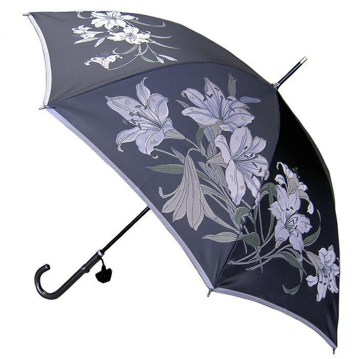 
槙田商店【晴雨兼用】長傘 ”絵おり” 百合：黒

