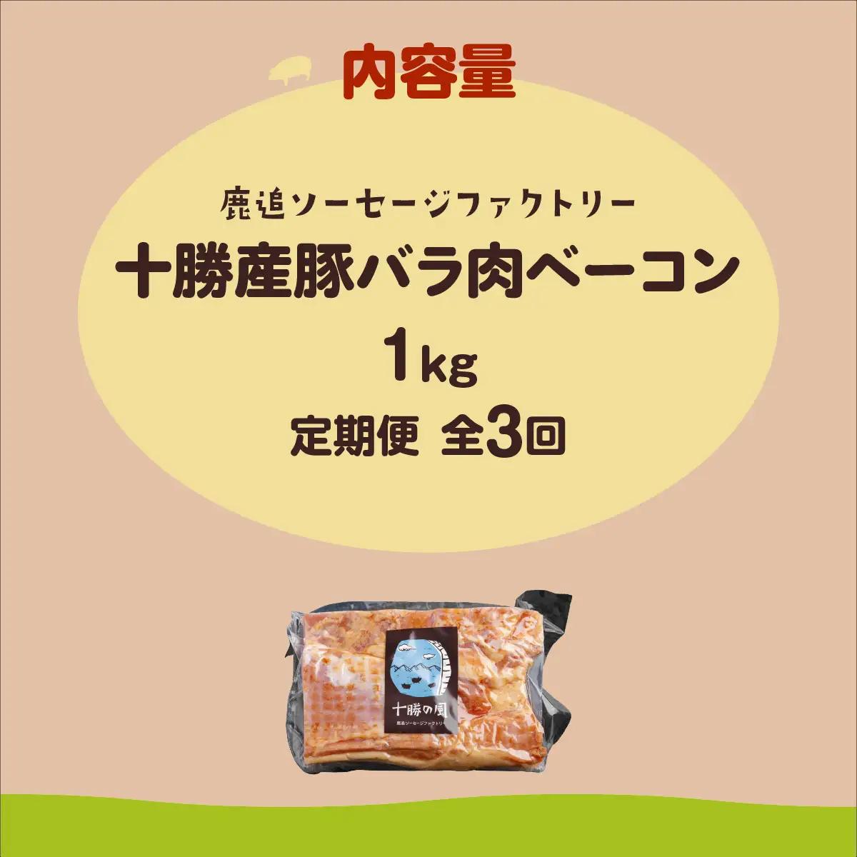 【定期3ヶ月】十勝産豚のバラ肉ベーコン 1kg×1 SKD029