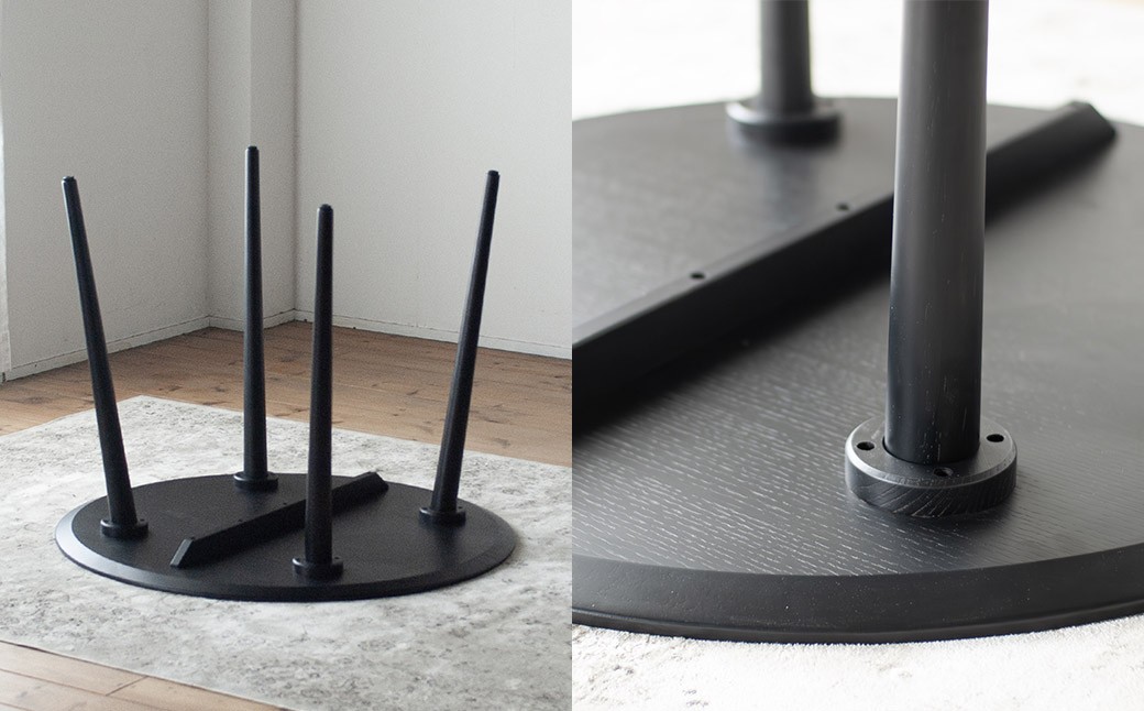 ブラックオーク材のラウンドダイニング （70cm） オーク材黒着色天然突板