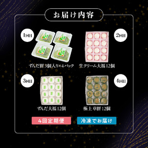 【4回定期便】「秘伝豆 ずんだ餅」「生クリーム大福 雪ふたえ」「ずんだ大福」「極上 草餅」毎月 ｜ ささもり 和菓子 贈り物 宮城県 名物 ふるさとの味