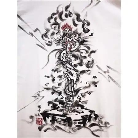手描きTシャツ 仏画 倶利伽羅不動 白 (半袖 XLサイズ)【1615007】