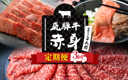 定期便 3回 飛騨牛 5等級 赤身 ウデ モモ しゃぶしゃぶ すき焼き 焼肉 2～3人前 3ヵ月 国産牛 国産 牛肉 肉 和牛 厳選 肉の沖村[Q2340]