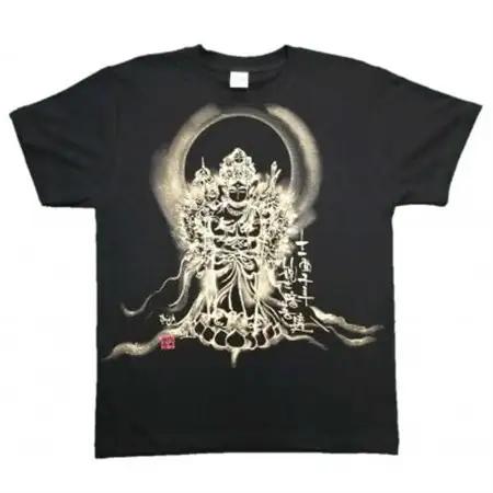 手描きTシャツ 仏画 十一面千手観音 黒 (半袖 Mサイズ)【1615165】