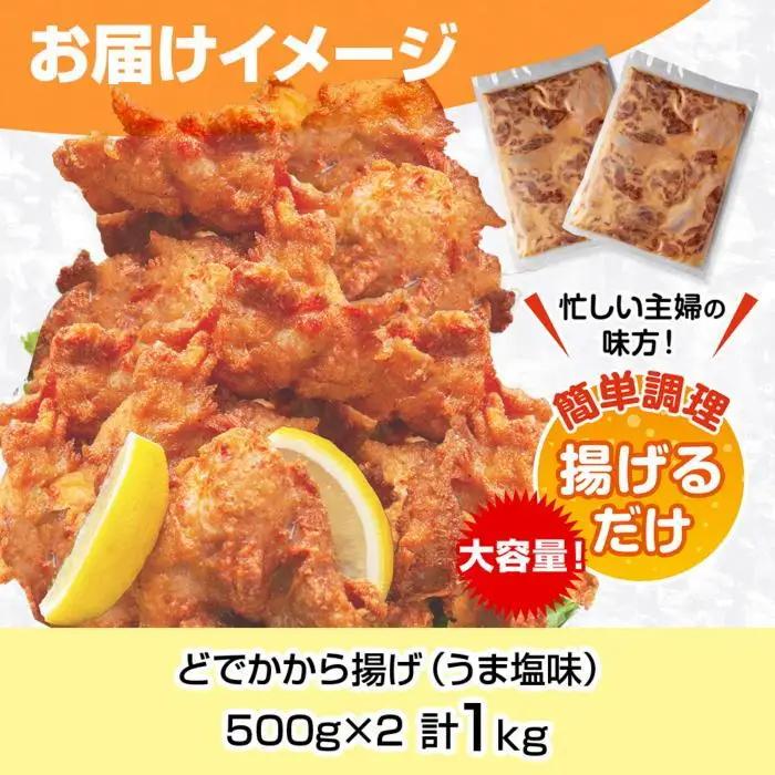 どでか味付けから揚げ うま塩味 500g×2パック 計1kg 大容量 唐揚げ からあげ から揚げ しお 塩 揚げ物 冷凍 惣菜 簡単 調理 肉 おかず 味付き 野崎フーズ 新潟県 南魚沼市｜チルド