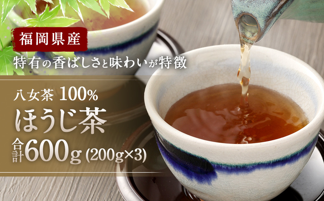 福岡県産 八女茶 100％ ほうじ茶 600g(200g×3袋) 大容量