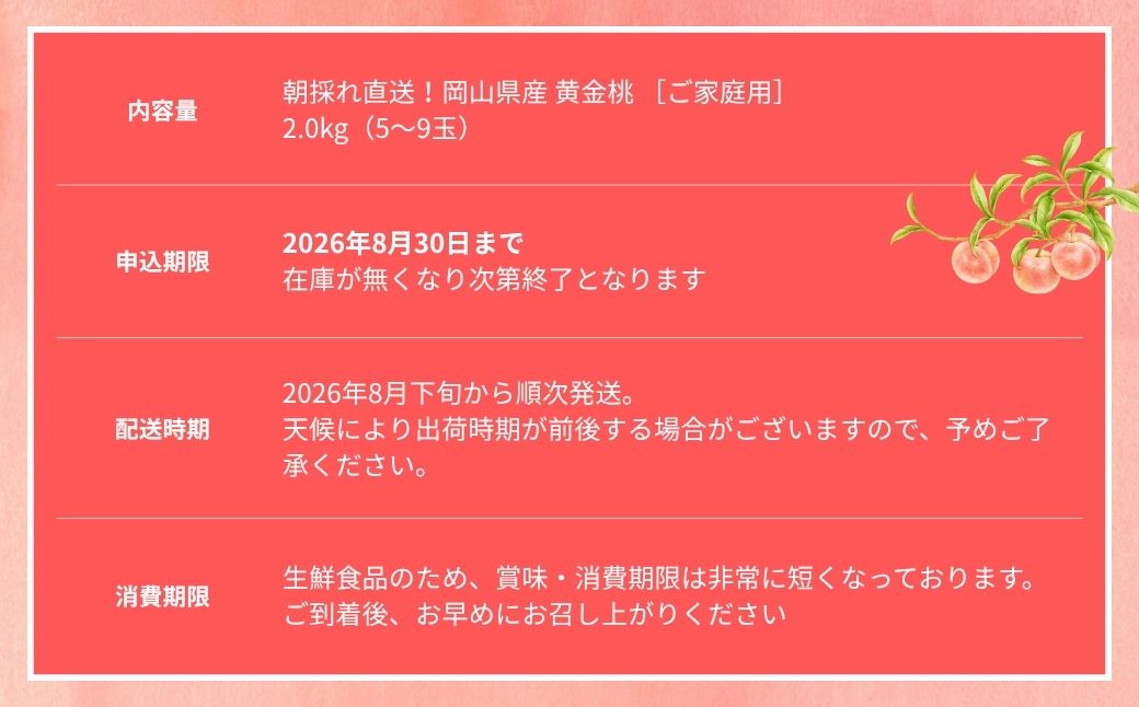 【2026年先行予約】［なんばふぁーむ］岡山県産 黄金桃 2.0kg（5〜9玉）［ご家庭用］【039-a006】 2.0kg（5～9玉）
