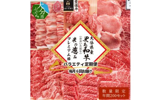 
【定期便】大分県産黒毛和牛（おおいた和牛） ・米の恵みプレミアム豚 バラエティ定期便 毎月6回お届け 牛肉 豚肉 しゃぶしゃぶ 焼肉 ロース ステーキ うす切り バラエティ 定期便 数量限定 A01081
