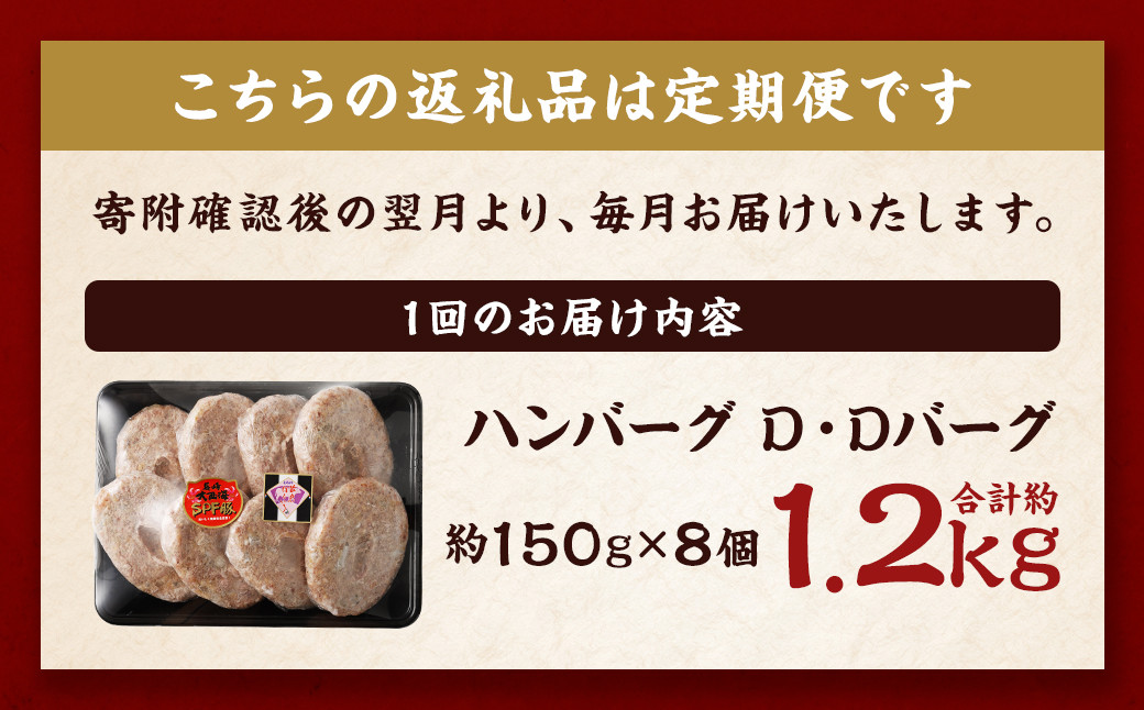 【全6回定期便】ハンバーグ D・Dバーグ 150g×8個 1.2kg 合計96個 14.4kg