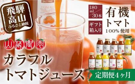 【定期便】先行予約 飛騨高山で採れた有機栽培トマトを使って作ったトマトジュース（定期便）３０本×４回 毎月お届け 4ヶ月 無添加 砂糖・塩・保存料不使用 トマトジュース 種類おまかせ JC100