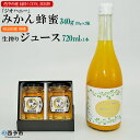 【ふるさと納税】＜みかん蜂蜜「ジオハニー」170g2瓶+柑橘生搾りジュース720ml1本＞※1か月以内に順次出荷 はちみつ みかん 柑橘 ジュース 非加熱 純粋100％ 飲んで応援 愛媛県 西予市 【常温】