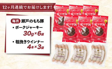 【全12回定期便】ポークジャーキー(30g入り) × 6袋と粗挽きウィンナー(4本入り) × 3袋 [BAER063]ジャーキー
