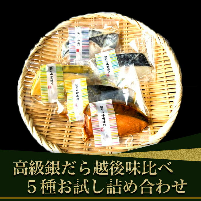 【ふるさと納税】H7-C3B【訳あり】 西京漬け 銀だら 詰め合わせ 80g×5種×1切 計5切 銀鱈 ギンダラ ぎんだら セット 食べ比べ 個包装 お試し 味噌漬け 塩糀漬け 柚庵漬け 粕漬け