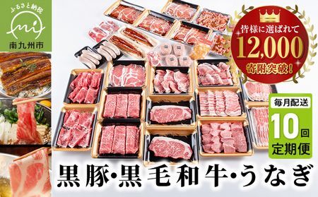 【全10回】鹿児島自慢の豚・牛・うなぎ!10回満足定期便 027-40