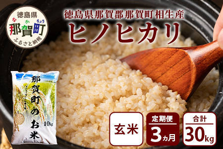玄米 定期便3回 那賀町のお米(玄米) ヒノヒカリ 定期便 玄米 YS-24