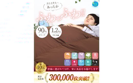 ＜洗える＞羽毛掛け布団シングル日本製ダウン立体キルト無地ブラウン抗菌防臭防ダニ【1127736】
