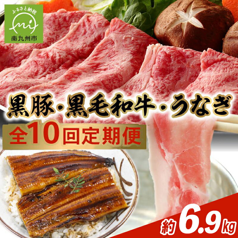【ふるさと納税】定期便 10回 鹿児島 黒毛和牛 黒豚 うなぎ 豚肉 牛肉 肉 生ハム 切落し 和牛 すき焼き ロースステーキ ハンバーグ ソーセージ しゃぶしゃぶ 生姜焼き 合挽メンチ カルビ 味噌ホルモン ホルモン プルコギ お取り寄せ グルメ 鹿児島県 南九州市 送料無料