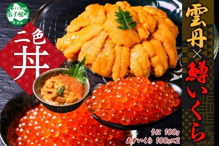 3405. 雲丹 100g 鱒いくら醤油漬け 100g×2個 うに ウニ チリ産 冷凍 いくら イクラ ます マス いくら醤油 お取り寄せ 魚卵 海鮮丼 二色丼 海鮮 寿司 送料無料 北海道 弟子屈町