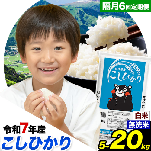 【隔月6回定期便】 こしひかり 選べる 精米方法 白米 無洗米 5kg 10kg 20kg 熊本県産(南阿蘇村産含む) 単一原料米 南阿蘇村 産 米 定期便《お申込み翌月から出荷》