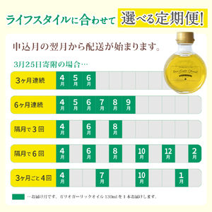 【定期便（6回隔月で届く！）】ガーリックオイル 1本 (130ml)×6回 【bcen-tkb004】 