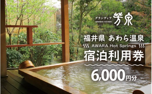 あわら温泉 宿泊利用券 6,000円分 ／ 宿泊券 旅館 チケット 観光 旅行 源泉 大浴場 露天風呂  福井県 あわら市 カニ 蟹 観光地 旅行券 国内旅行 旅行券 宿泊券 ゴルフ 国内 [aw01