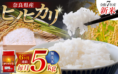 【令和7年産米】（6ヵ月定期便） 無洗米 奈良県産 ヒノヒカリ 計30kg（5kg×1袋×6回）／ 全農パールライス 米 お米 白米 国産 奈良県 葛城市 こめ コメ ライス ご飯 ごはん ふっくら もちもち つやつや おいしい 美味しい 贈り物 国産 特産品 産地直送 数量限定 人気 おすすめ 5キロ 5kg 6ヵ月 【prr-tkb002】