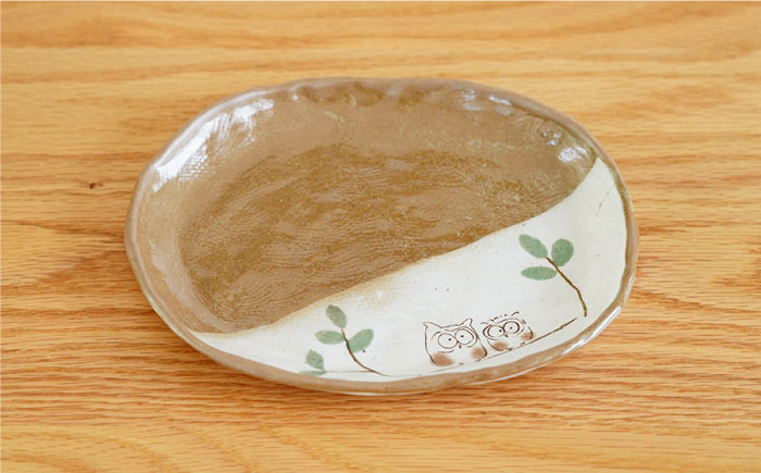 【波佐見焼】ふくろう 楕円皿 プレート 3枚組【団陶器】 [PB74]