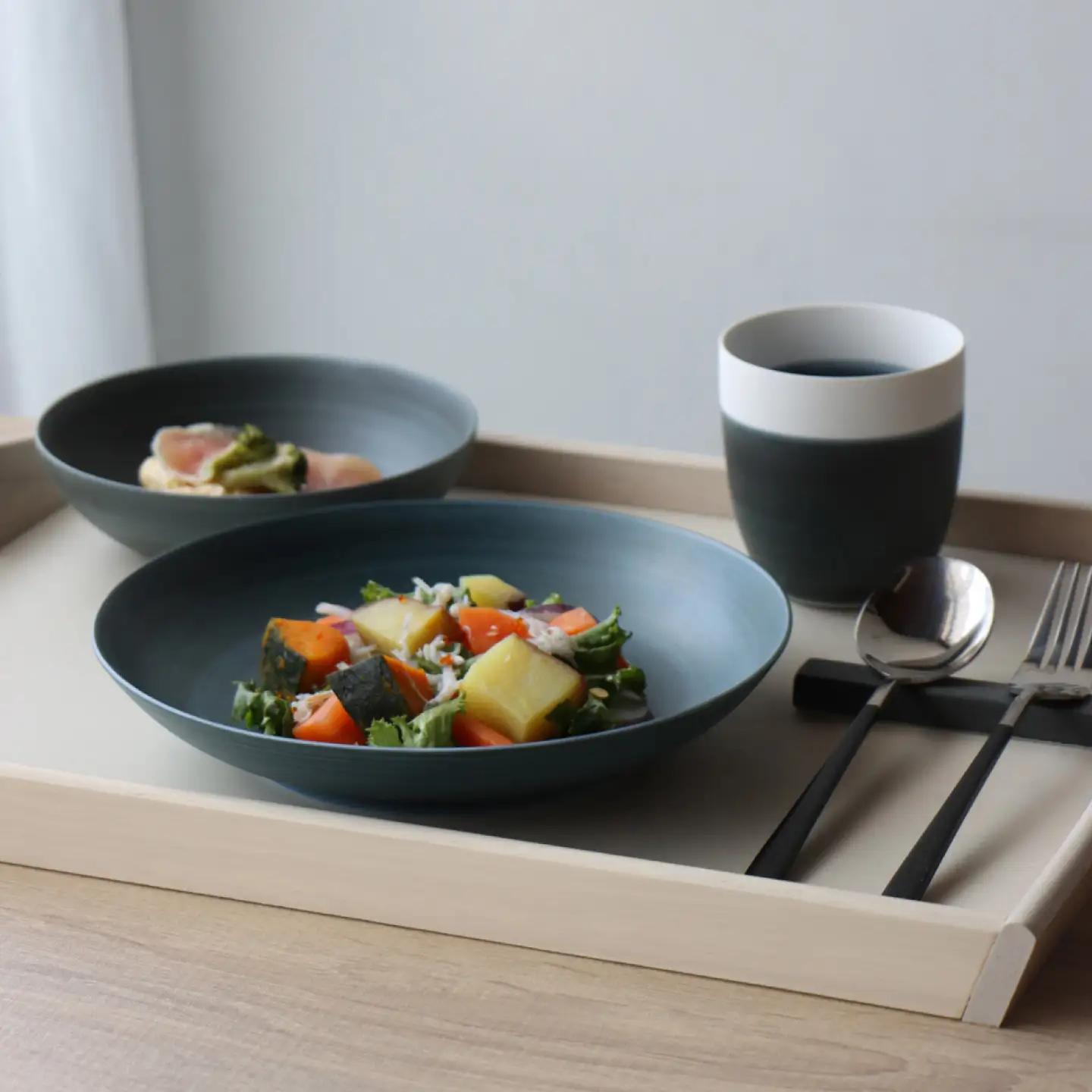 【波佐見焼】Multi plate 21cm ネイビー 1点 Koseligシリーズ【山忠】 パスタ皿 カレー皿 深皿[BH07]
