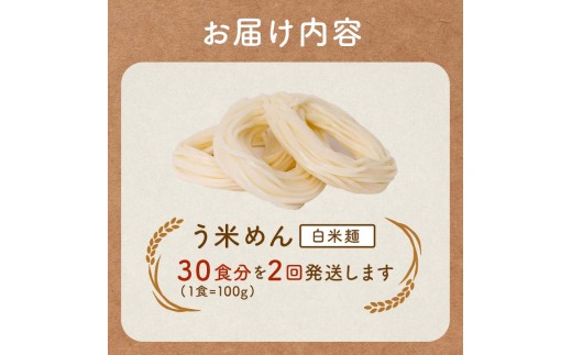【2か月定期便】グルテンフリー 米粉で作った麺「う米めん」30食入り×2回 F21T-455