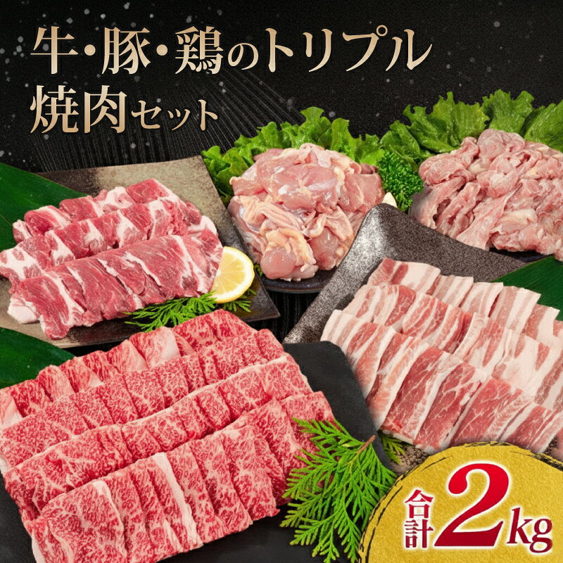 【ふるさと納税】みんなで楽しめる焼肉セット 牛肉 豚肉 鶏肉 トリプル 焼肉 セット 合計2kg 宮崎牛 ブランド牛 黒毛和牛 国産 食品 ご褒美 お祝 おすすめ おかず お弁当 BBQ キャンプ グランピング お取り寄せ グルメ 詰め合わせ 宮崎県 日南市 送料無料