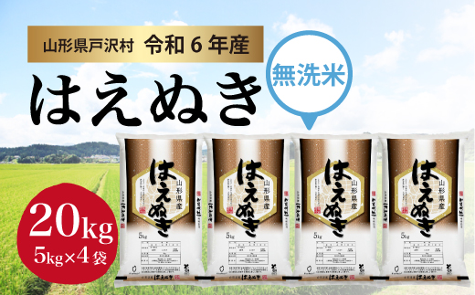 ＜令和6年産米受付　配送時期指定可＞　はえぬき 【無洗米】 20kg （5kg×4袋） 戸沢村